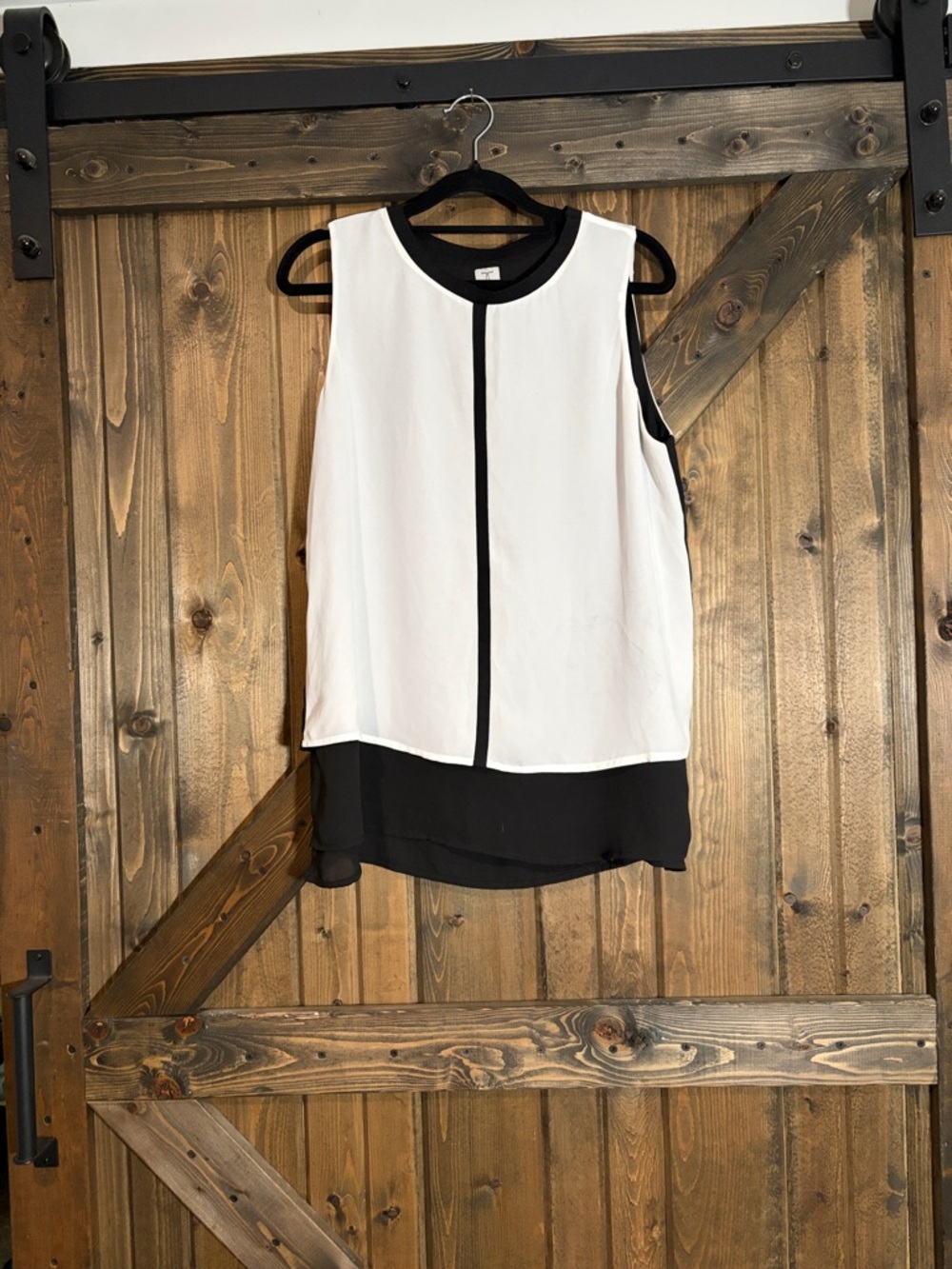 Sleeveless Black & White Layered Shell Top
